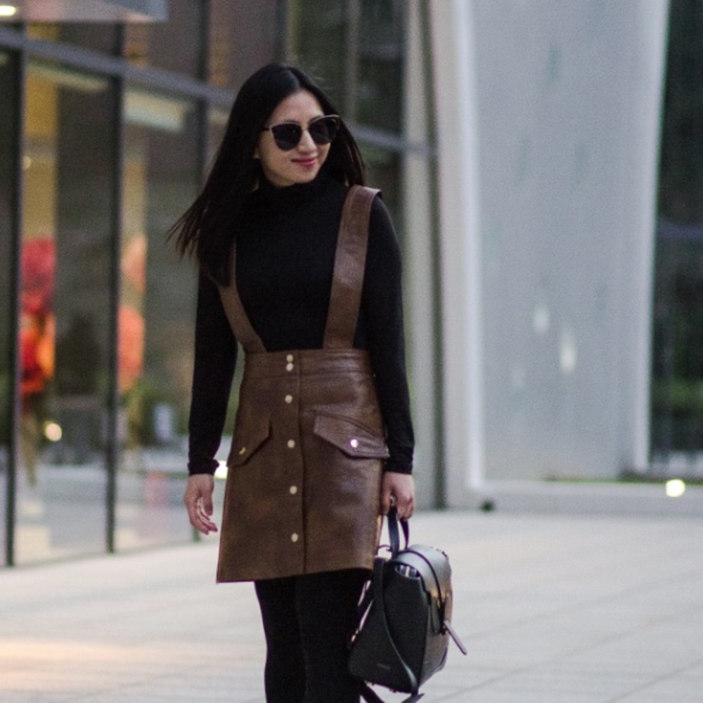 Zara suspenders leather skirt